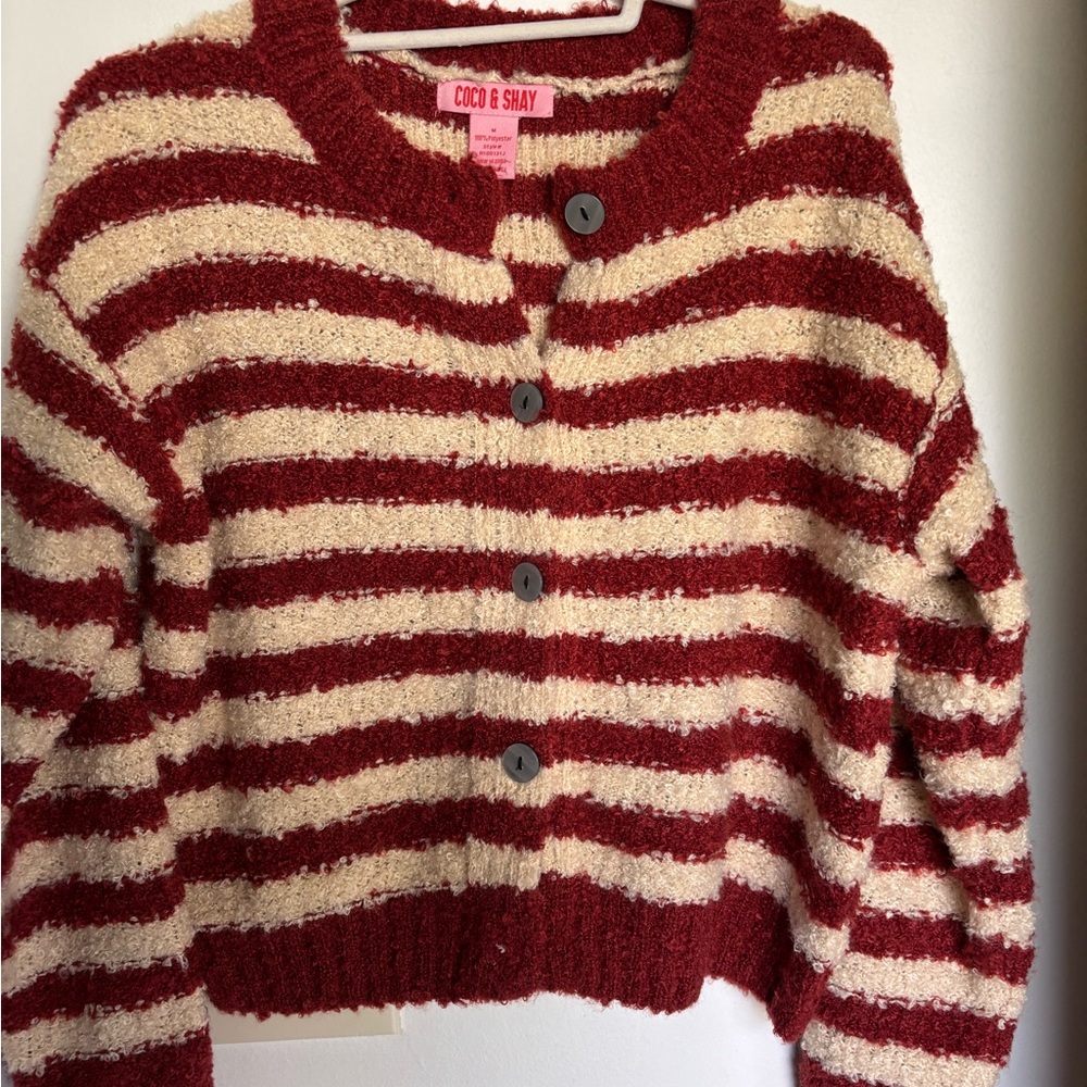 Red and Cream Striped Cardigan